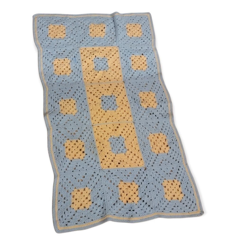 Vintage Granny Knitted Crochet Afghan Throw baby Blanket Handmade Pastel Color